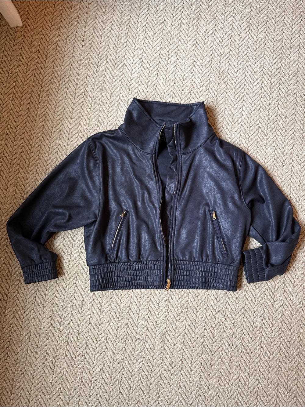 Lauren Ralph Lauren Black Cropped Bomber with Funnel Neck High Stand Collar vtg